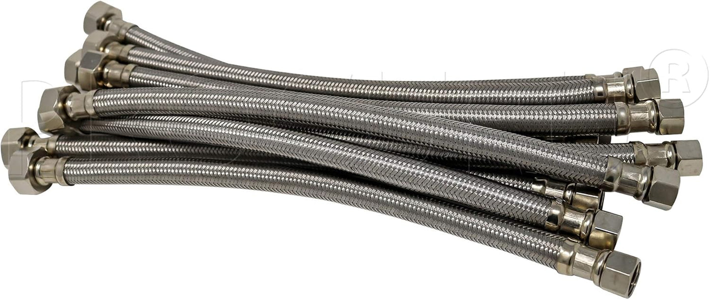 [10-Pack] PROCURU 16-Inch x 3/8" Comp x 1/2" FIP Faucet Hose Connector, Stainless Steel Braided Supply Line, Certified Safe (9SF16-10P)