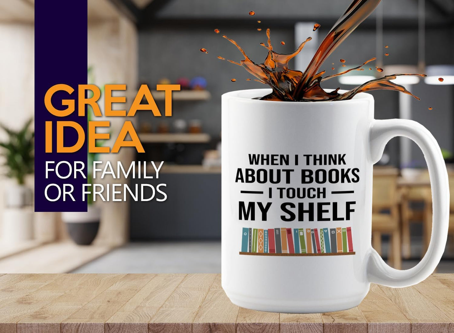 Book Lover Coffee Mug 15oz White -Touch My Shelf - Writer Editor Bookish Librarian Bibliophile Bookish Grammar Philosophers