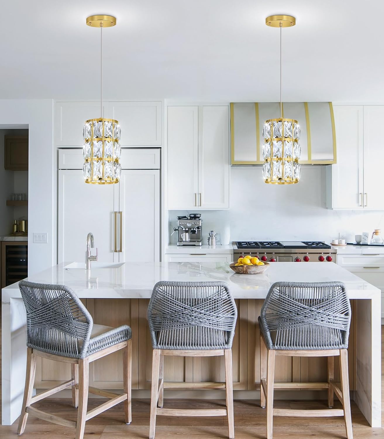 1-Lights Modern Crystal Pendant Lights for Kitchen Island LED Dimmable Glam Pendant Lighting Chandelier for Dining Room Hallway Corner Lamp Gold
