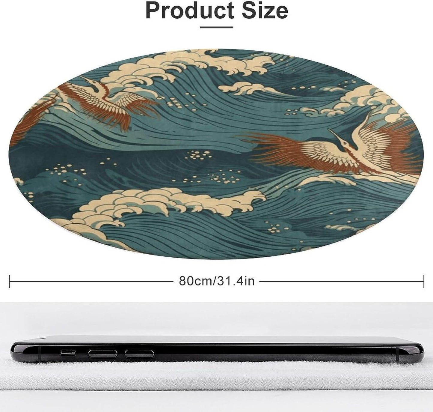 Japan Wave Wallpapers Circle Rug Retro Luxury Coral Velvet Floor Mat Non Slip Soft Indoor Floor Carpet Comfy Thickened Area Rugs Modern Aesthetic Minimalist Carpets for Home Decor