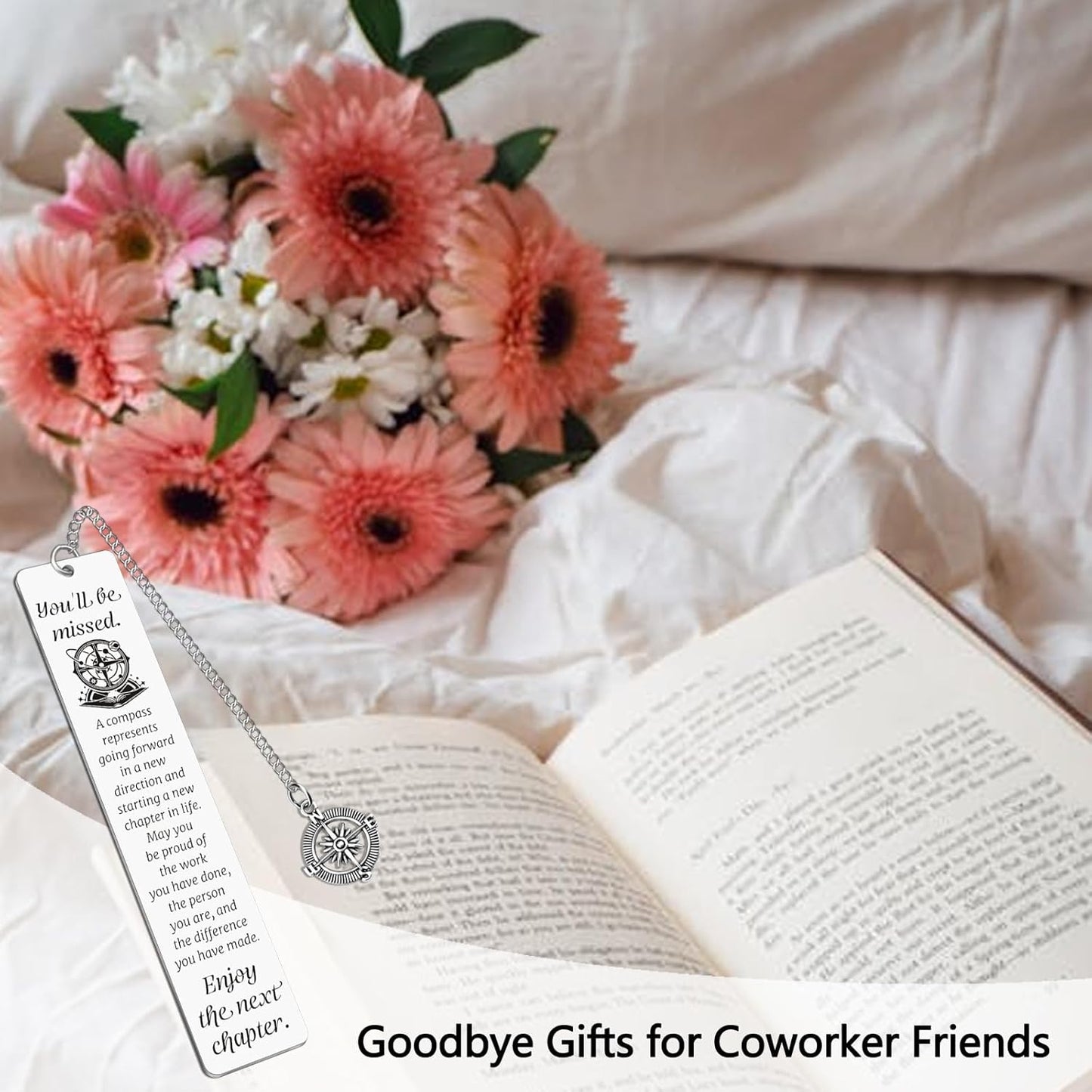 Metal Bookmark Retirement Gifts for Women Men Coworker Leaving Gifts for Women Going Away Goodbye Farewell Gift for Coworkers Friends Employee Compass Bookmarks