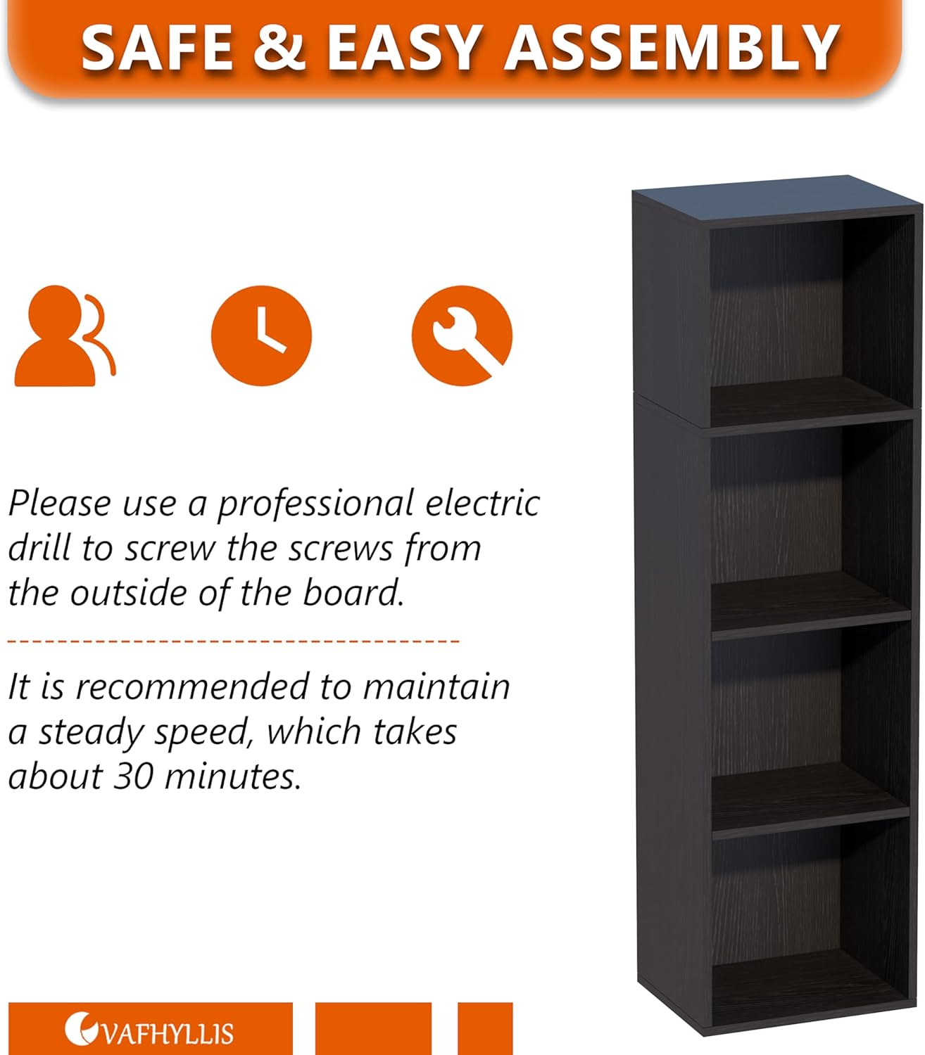 Book Shelf, 4-Tier Bookcase, Wooden Open Cube Storage Organize, 9.3 x 11.8 x 41.7 inches Bookshelf for Living Room, Bedroom, Home Office (Black)
