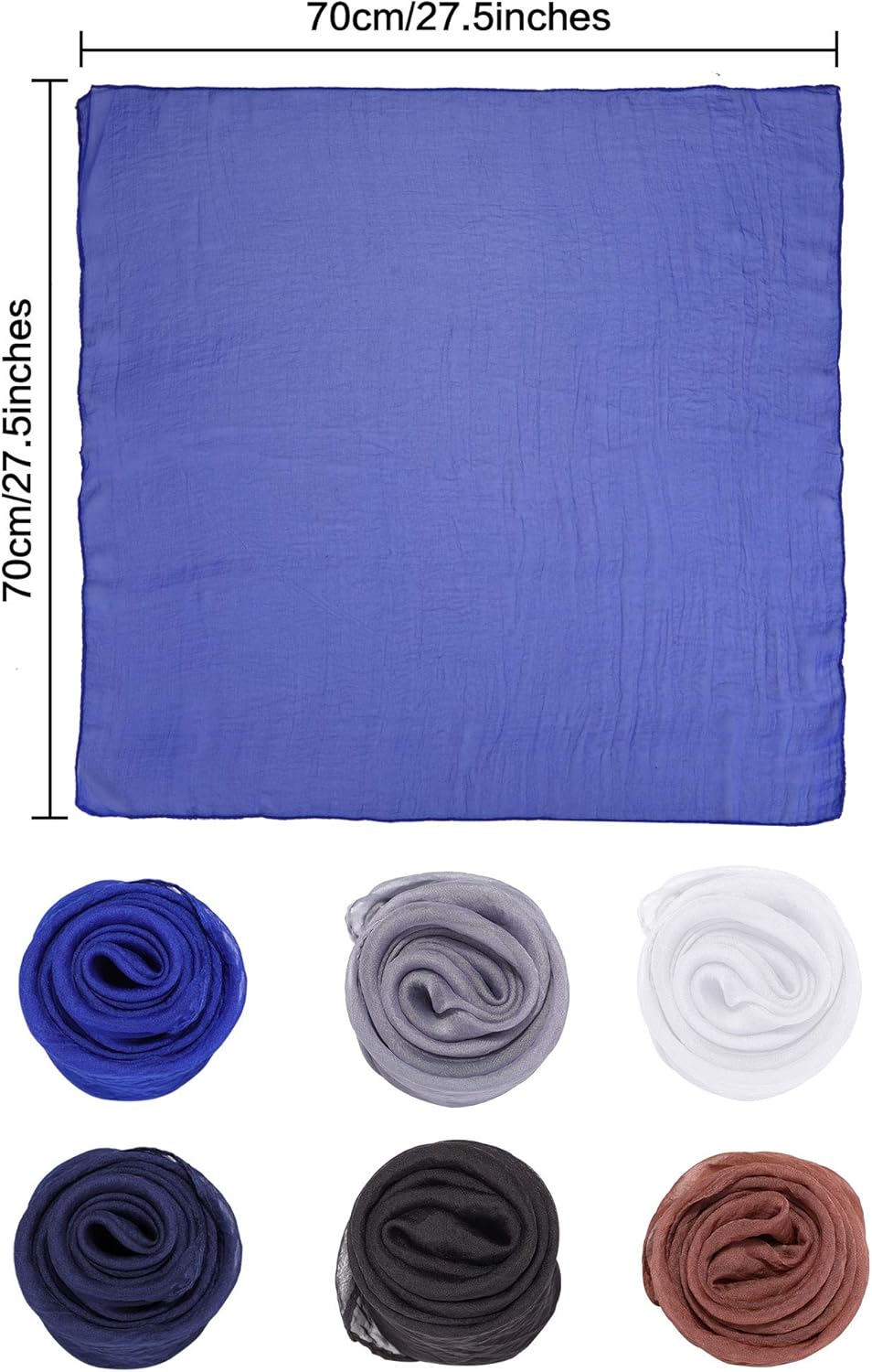 Boao 6 Pieces Chiffon Scarf 1950s Square Neck Head Scarfs Vintage Soft Polyester for Women Lady