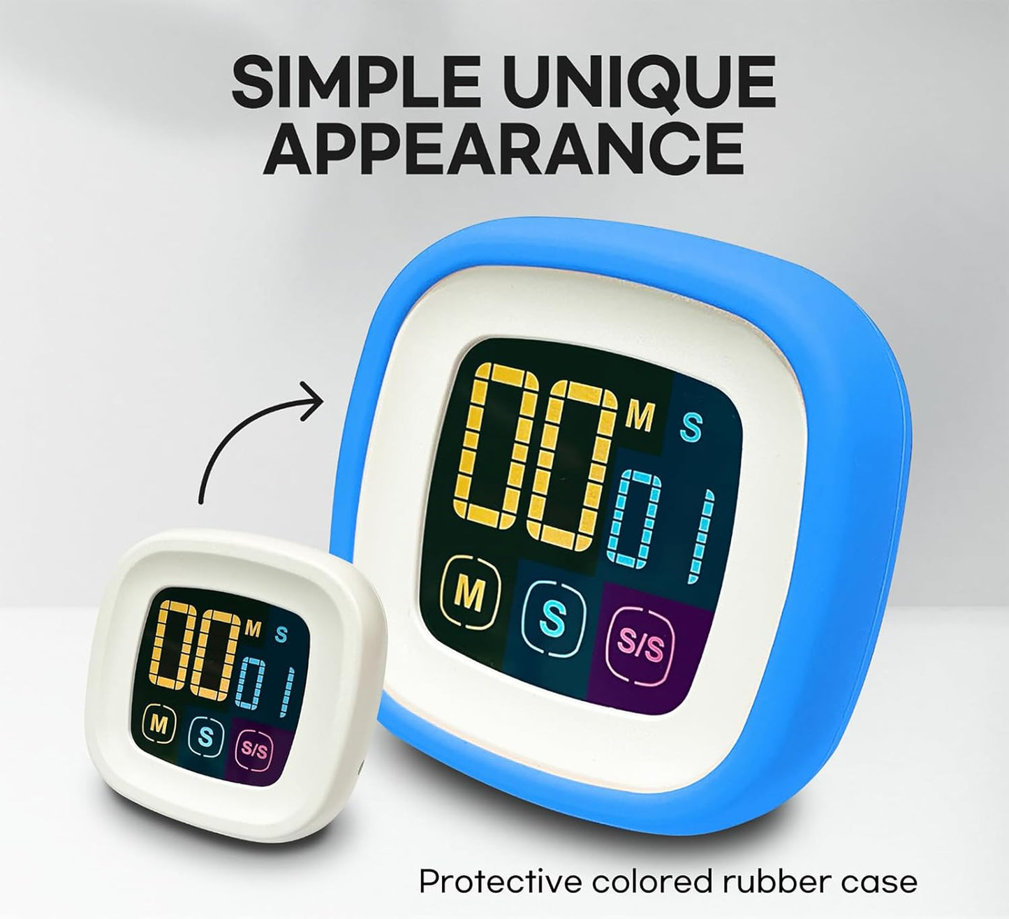 Digital Kitchen Timer (Protective Silicone Case) - Touch Control, Large Backlit LCD Display with Color Bold Digits, Magnetic Kickstand, Loud Alarm, Auto Memory, Countup/Countdown (Sky Blue)