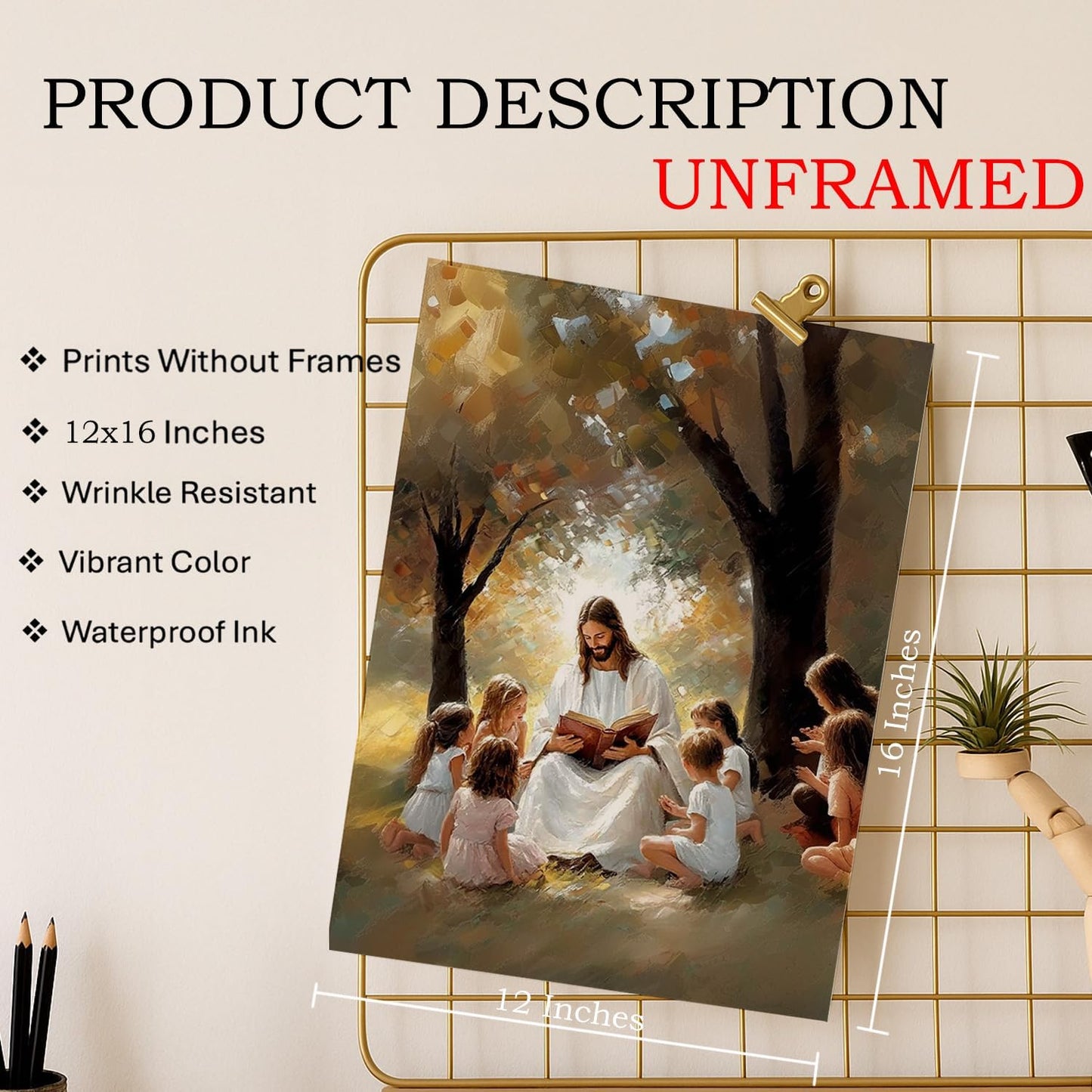 bitCNY Christian Nursery Wall Art Set of 2 – 12x16 Inch Jesus Reading with Children Under Tree, Inspirational Faith Prints 478