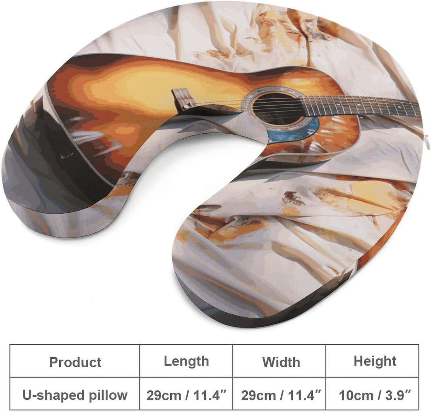 Watercolor Acoustic Guitar Neck Pillow Memory Foam U Shaped Pillows Portable Pillows for Shoulder Travel Head Support Pillow with Concealed Zipper for Airplane Car Home Office
