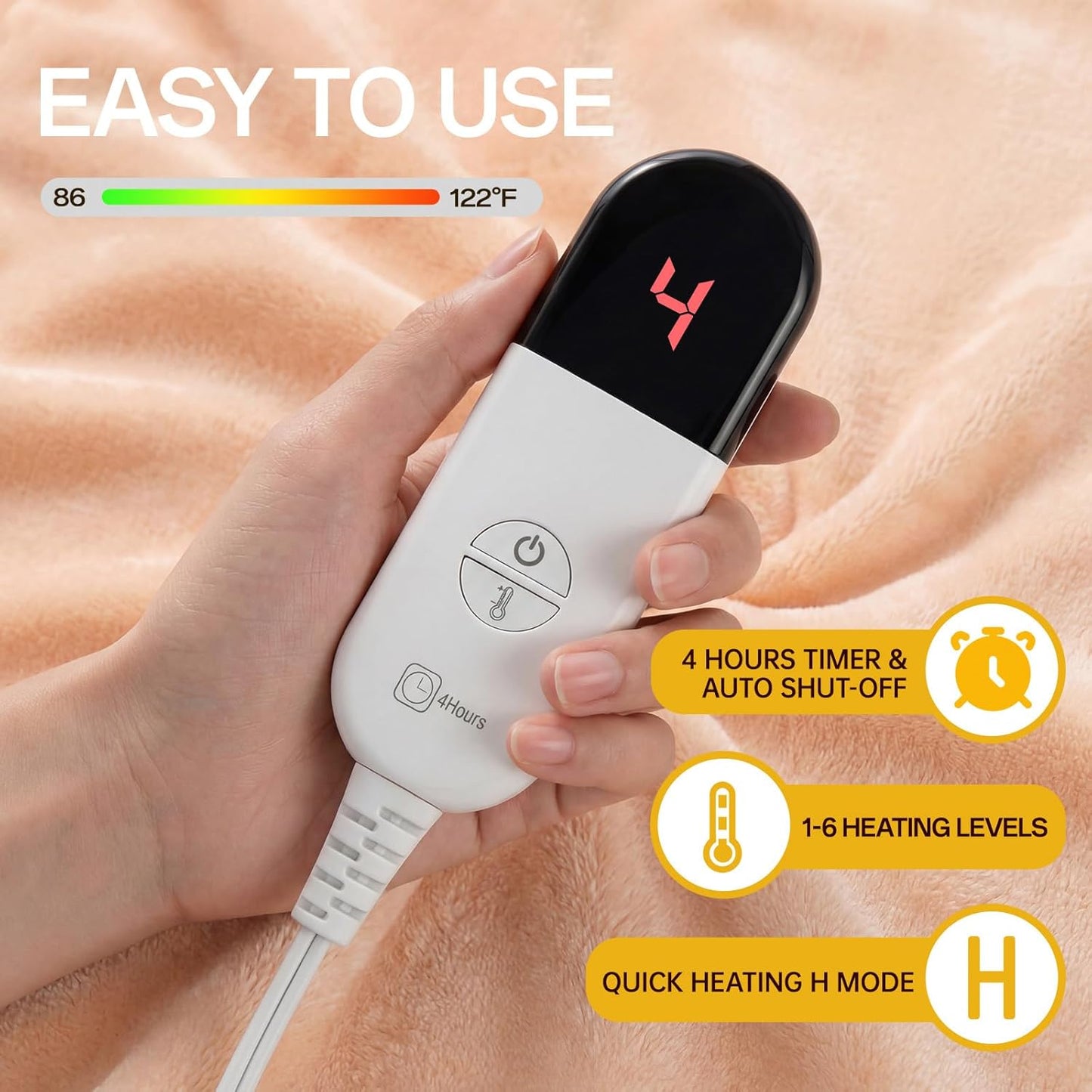 Wearable Heated Blanket with Foot Pocket, Wearable Electric Throw Blanket with Sleeves, Flannel & Sherpa Heated Throw Blanket with 6 Heat Settings, 1-12 Hours Auto Shut-Off, 52"x72", Beige