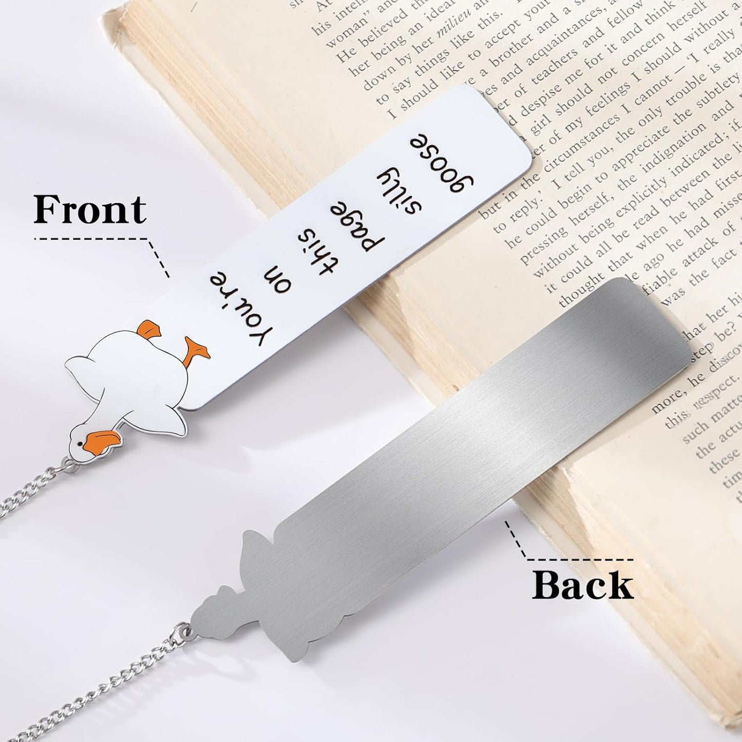 Funny Silly Goose Bookmarks - Cute Boo Basket Stuffers Book Mark Reading Accessories Women Girls Kids Bookish Lovers Metal Bookmark Practical Gifts College Students Back to School Birthday