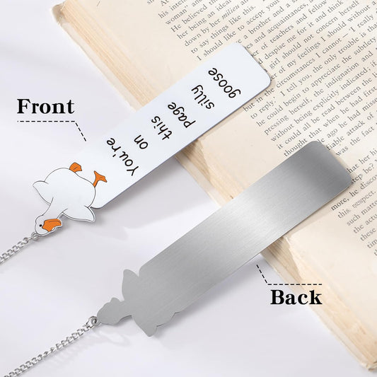 Funny Silly Goose Bookmarks - Cute Boo Basket Stuffers Book Mark Reading Accessories Women Girls Kids Bookish Lovers Metal Bookmark Practical Gifts College Students Back to School Birthday