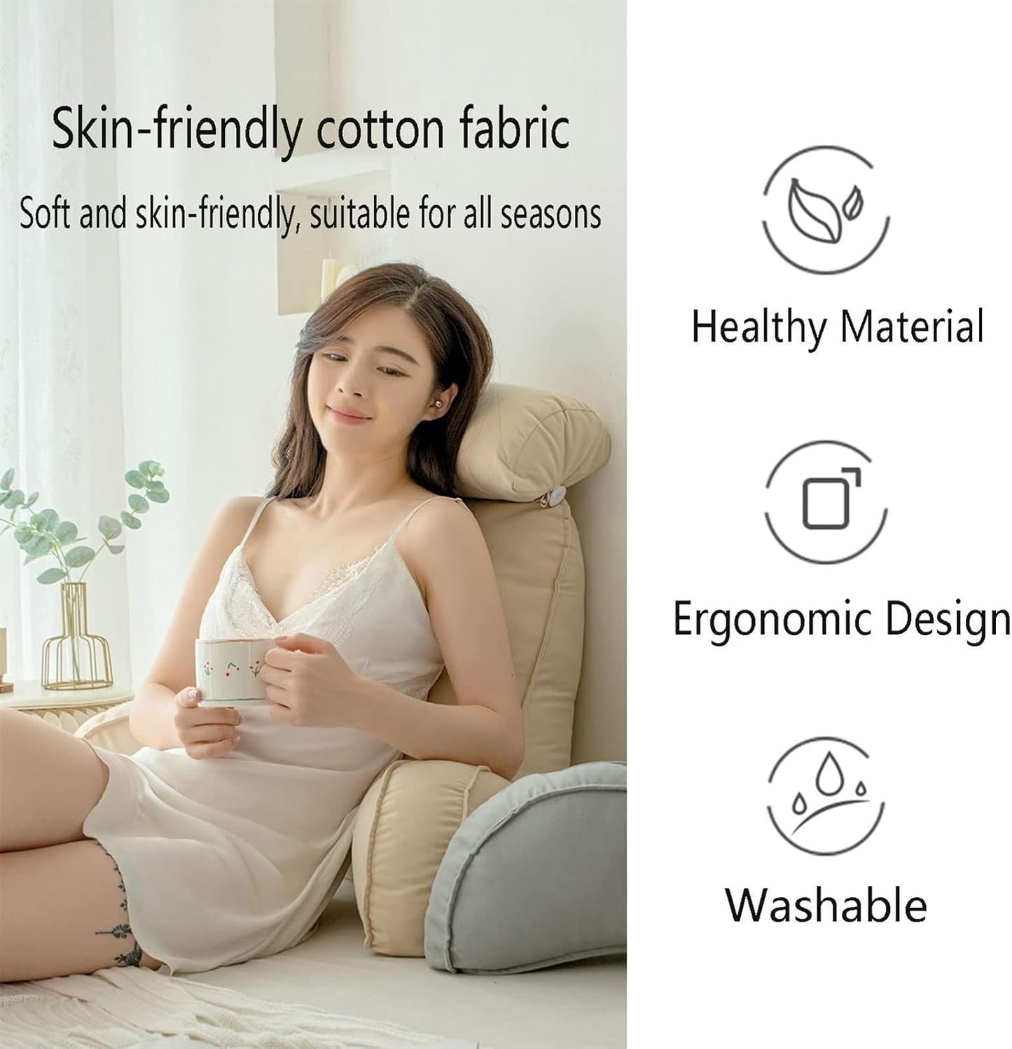 Reading Cushion with Armrests, Back Cushion for Sofa, Book Cushion for Bed, with Removable Neck Roll, Seat Support Cushion for Relaxing, Playing, Reading, Watching TV (Color : Lime Green, Size
