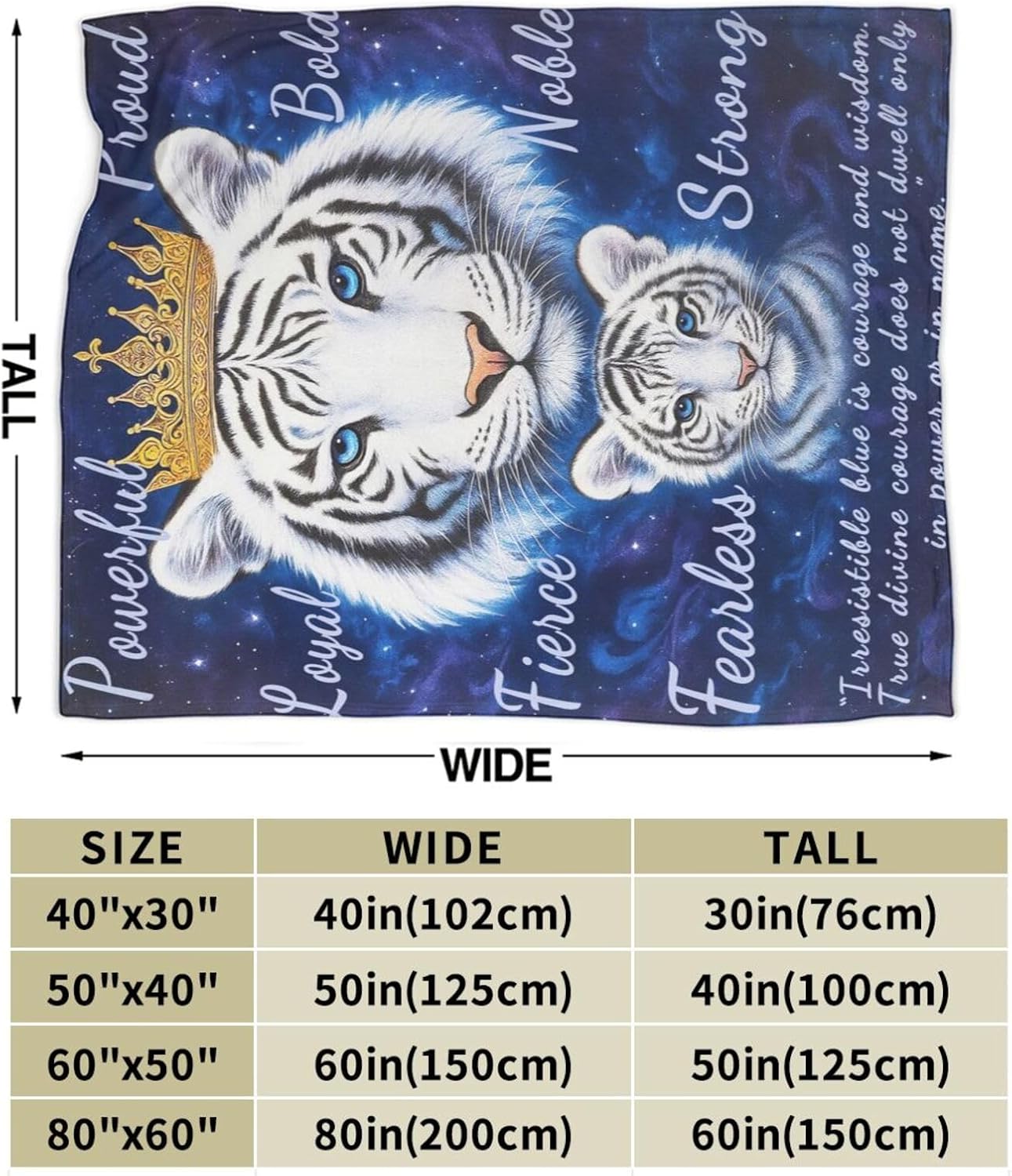 Tiger Blanket Inspirational Tigers Throw Blanket Soft Warm Cozy Fleece Fuzzy Plush Flannel Blankets Gifts for Girls Women Boys Kids Adults 40"X50"