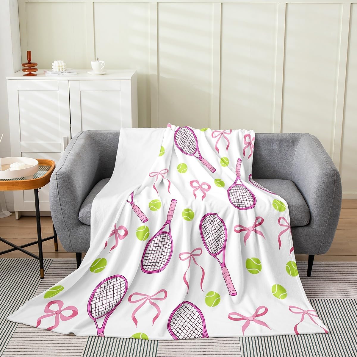 Wastercolor Tennis Sport Flannel Blanket for Kids Adults,Cute Sport Girls Theme Fuzzy Fleece Blankets Throw 50"x60",Tennis Ball Game Couch Bed Sofa Soft Cozy Kids Adults Teen Fleece