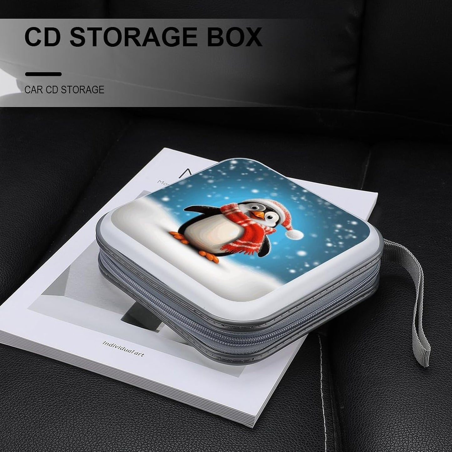 Christmas Funny Penguin CD Case 40 Capacity Case Zipper CD Collection Bag with Handles Cover DVD Storage Hard Plastic DVD Disc Cases Storage Binder for Car Home Office Travel
