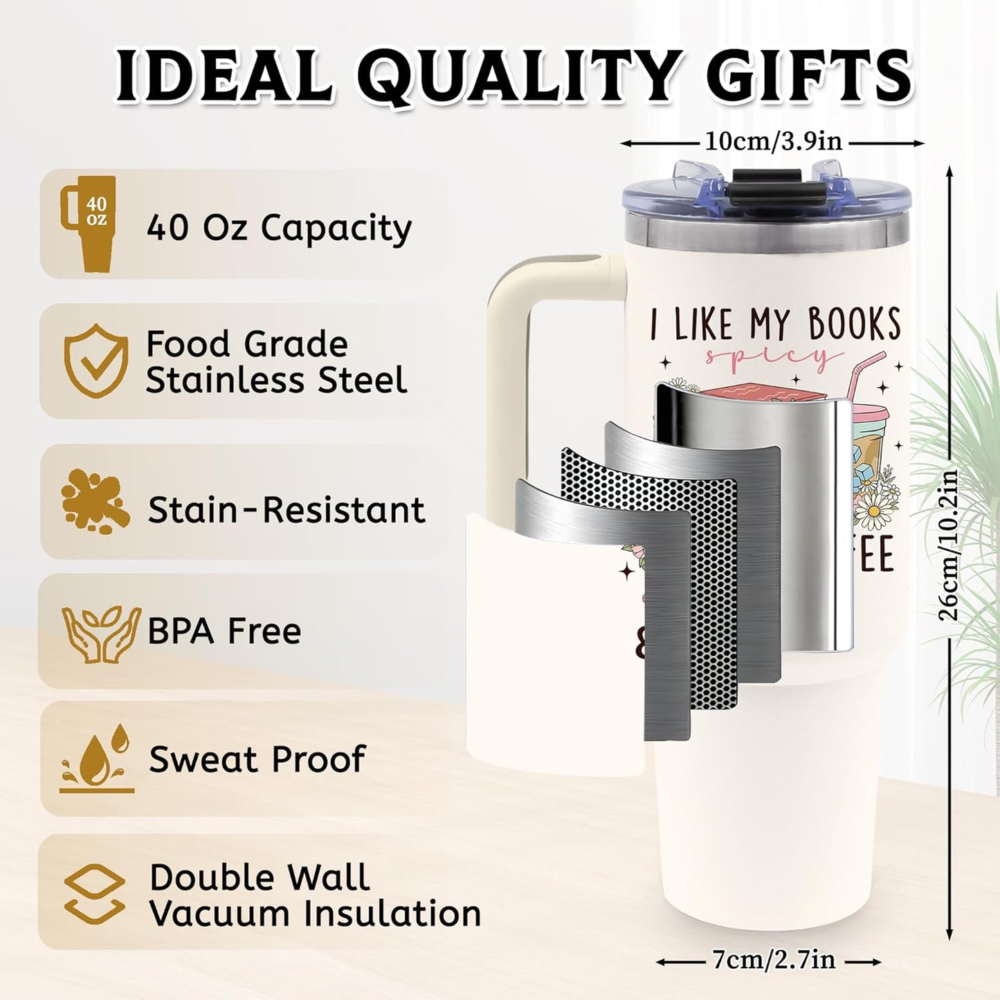 Book Lovers Gifts 40oz Tumbler with Handle and Straw, Books Tumbler for Friend, Bookish Gifts for Women Readers, Reading Accessories Stainless Steel Travel Mug 1 Pcs
