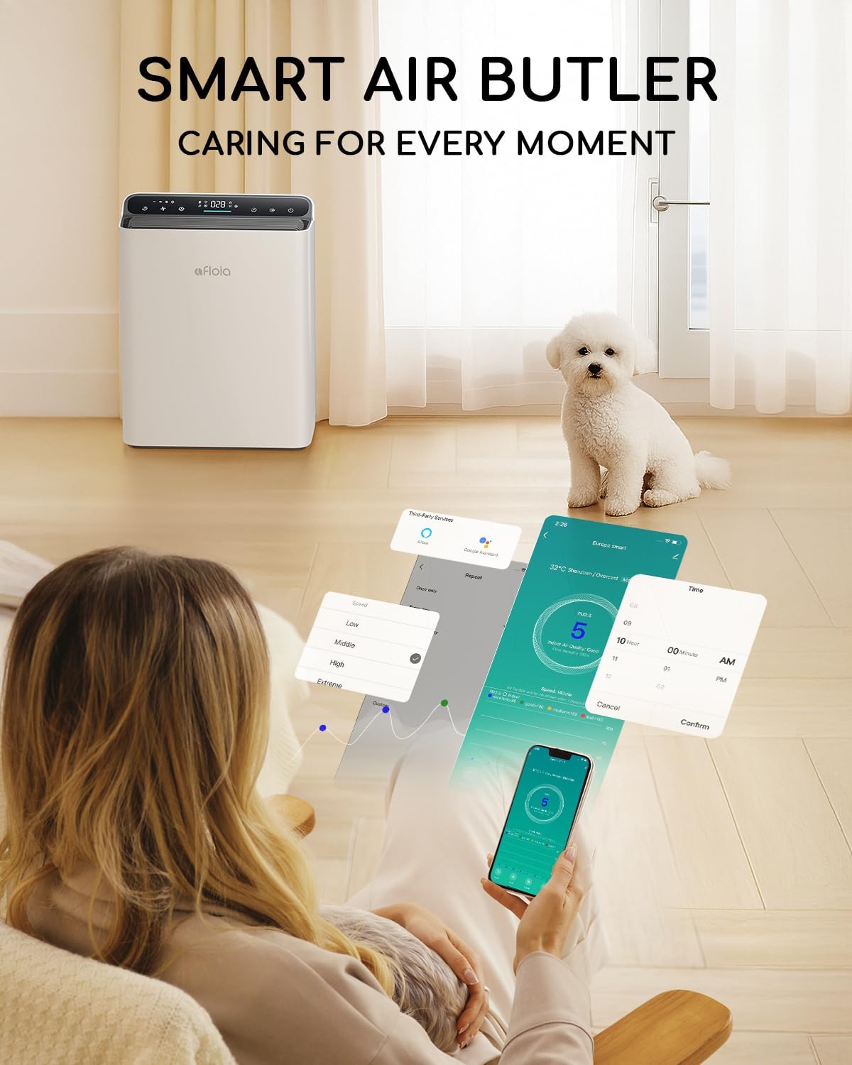 Air Purifier for Home Bedroom Large Room Up to 2000Ft²,Smart APP&Voice Control with Air Quality Sensor, Washable Pre Filter Cleaner for Pet Pollen Allergy Odor Dust Mold Smoke, Compatible with Alexa