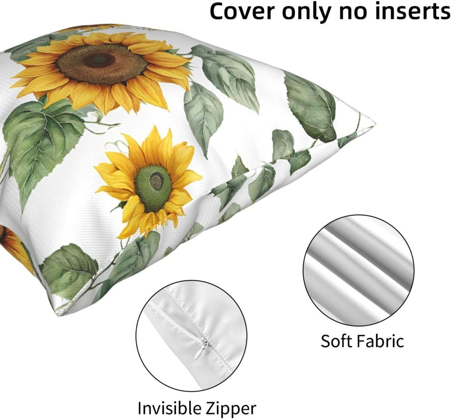 All-Season Square Pillow Covers 18"X18", Sunflower, Decorative Throw Pillow Covers for Sofa Bed Couch, Hidden Zipper Cushion Cover, Square Lumbar & Accent Pillowcases for Home Decor