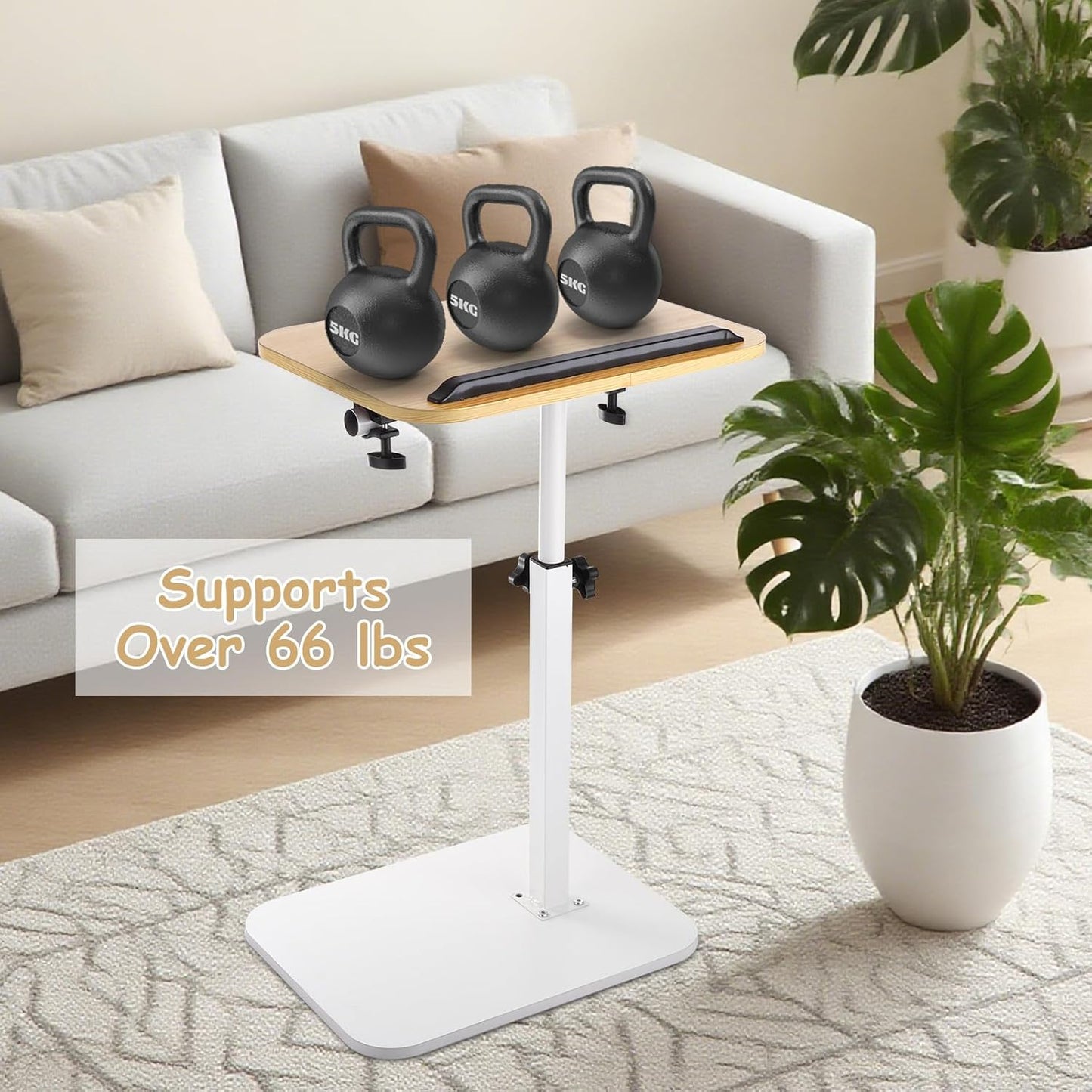 Couch Table Tray, Adjustable Height 360° Swivel Sofa Side Table for Couch, C Shaped End Table for Living Room and Bedroom