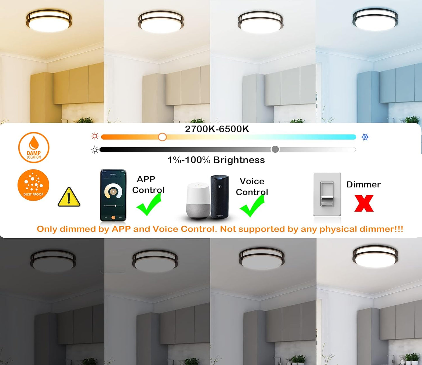CLOUDY BAY 12 Inch LED Smart Flush Mount Ceiling Light,20W 2700K-6500K,4W RGB Color Compatible with Alexa and Google Home Assistant,Oil Rubbed Bronze