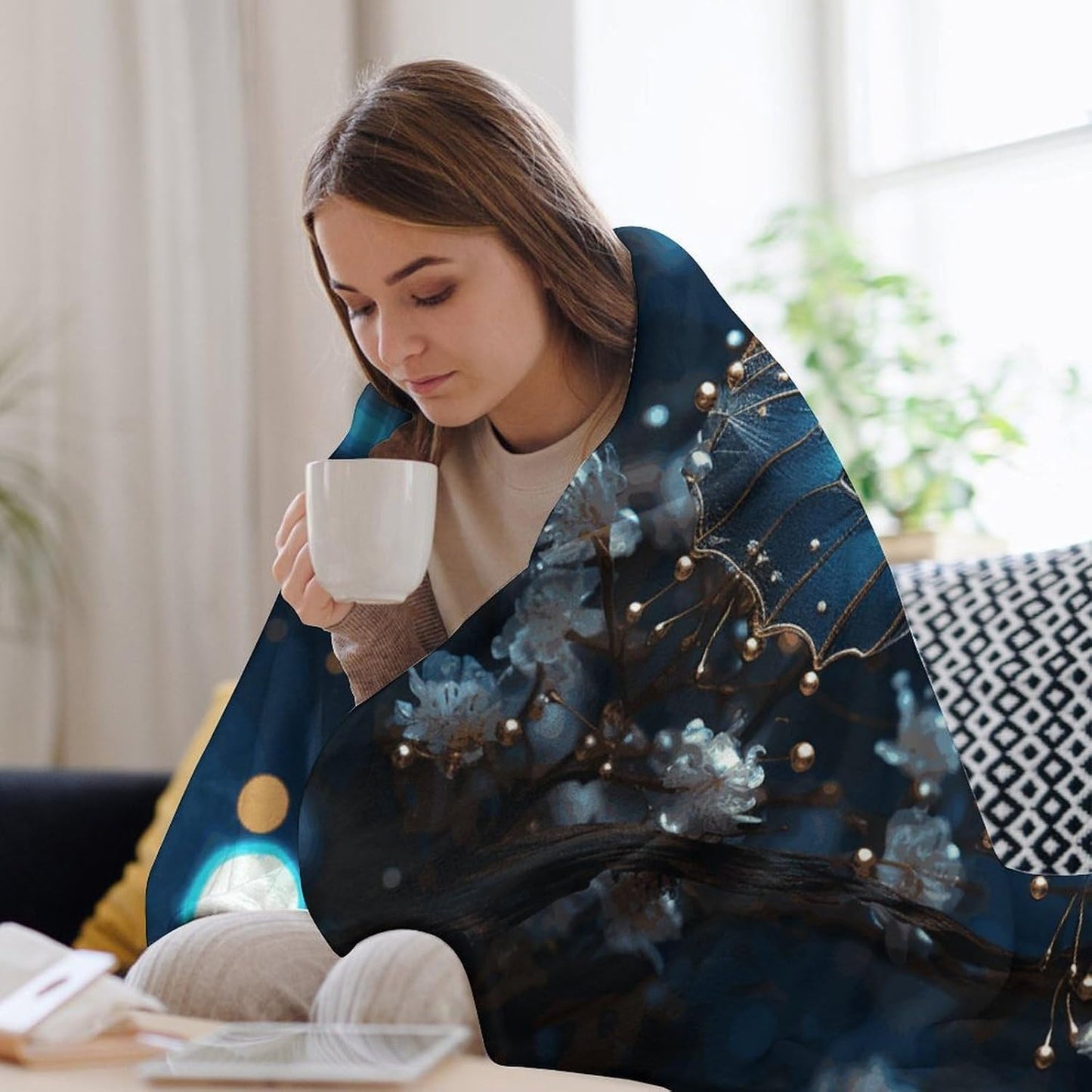 Blue Butterfly and Moon Throw Blanket for Couch Super Soft Warm Lightweight Throw Blankets Cozy Flannel Bed Blanket Cute Decorative Blankets for All Seasons Home Decor Gift 30"*40"（76 * 100cm）