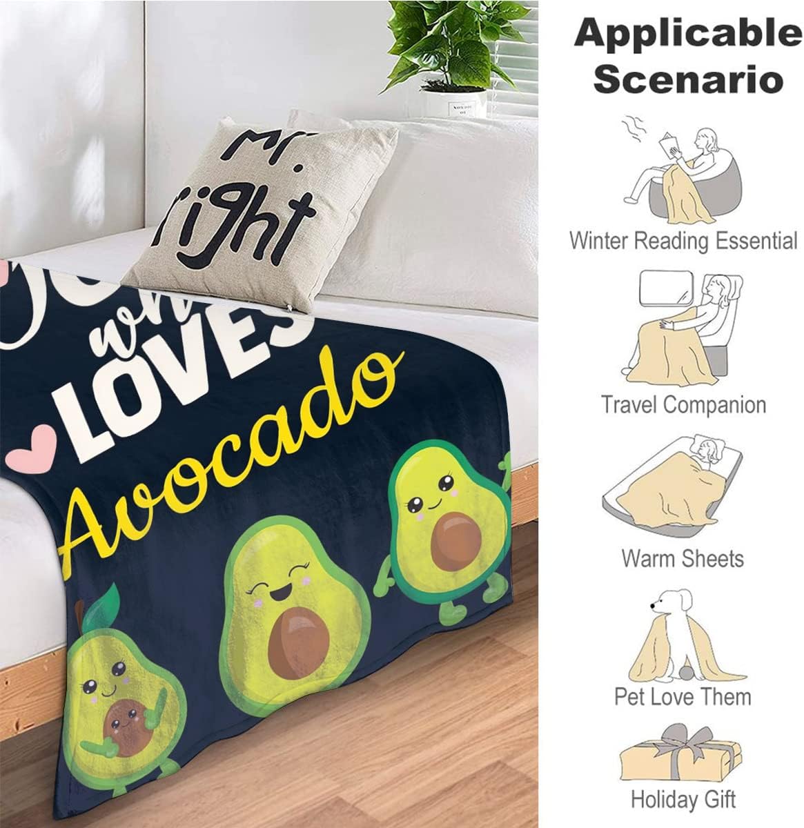 Just A Girl Who Loves Avocado Throw Blanket Food Avocados Throws Super Soft Warm Fleece Lightweight Flannel Blankets Cozy Fuzzy Plush Stuff Bedding Blankets Gifts for Girls Women Couch Sofa 40"x50"