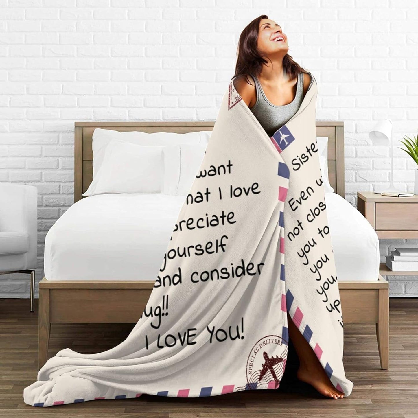Flannel Blanket Gift for Sister, Personalised Letter Blanket Gifts for Sisters Birthday Christmas Mothers Day, I Love You Cozy Throw Blanket Present 60" x 50"