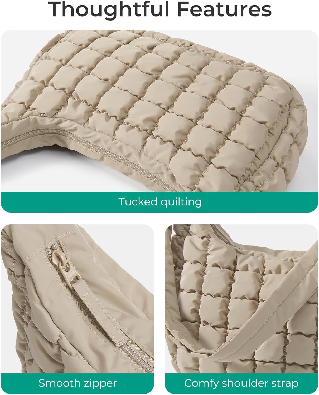 BAGSMART Crossbody Bags for Women, Quilted Puffy Purses for Women, Fluffy Travel Essentials Shoulder Hobo Bag | Compact Purse, w/ adjustable Strap, scratch-resistant, water-resistant, Daily use, travel, weekend getaways