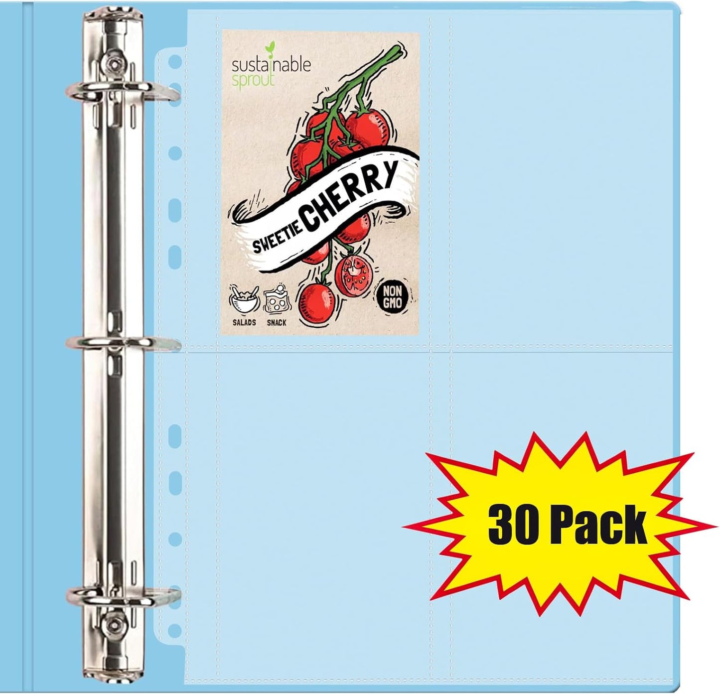 30 Pack 120 Pockets Seed Packet Binder Sleeves, Garden Seed Storage Organizer Pages for 3 Ring Binder, Slot Size 3.5"x 5", Seed Saver Protector Sleeves for Seed Holder Container