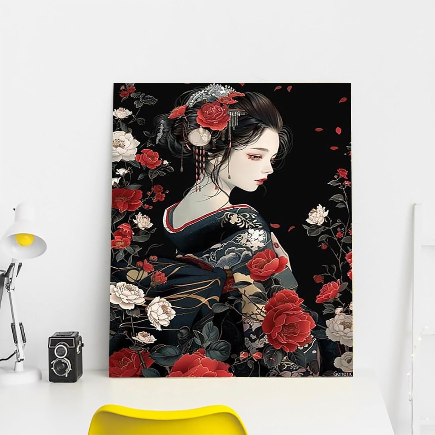 Canvas Wall Art Posters Asian Geisha Picture Prints Wall Decor for Living Room Bedroom Modern Japanese Artwork Bathroom Home Decorations Framed 8x10inch