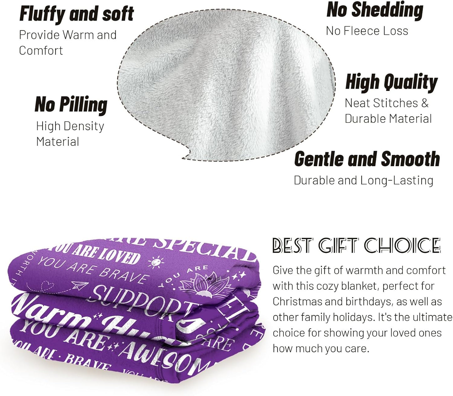 Get Well Blanket - Breast Cancer Gifts for Women, Feel Better After Surgery Gifts, Sympathy Inspirational Healing Blanket (Purple), MTHL005