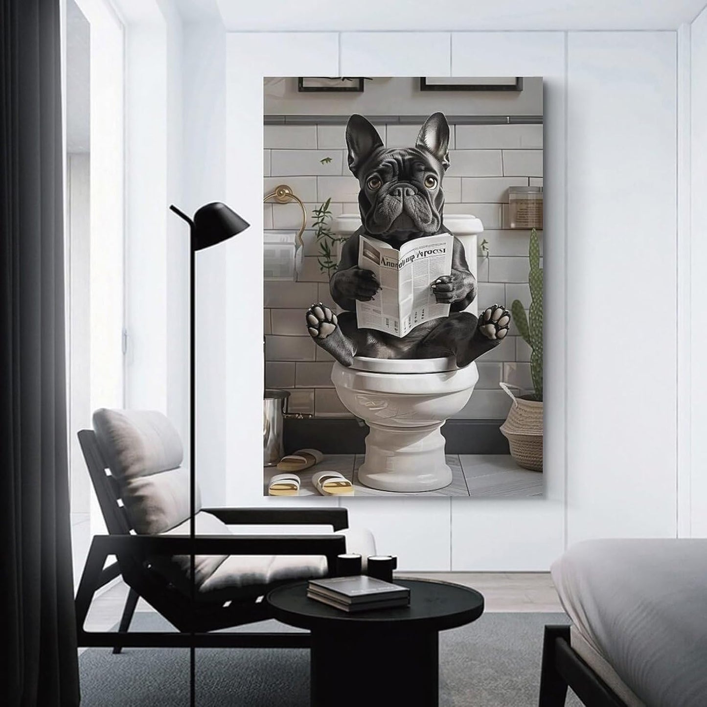 JHXNJDPOST Humorous French Bulldog Poster on Toilet Reading Newspaper Canvas Wall Art Aesthetic Decorative Painting Living Room Restaurants, Pool Halls And Hotelsstyle-13 12x18inch(30x45cm)