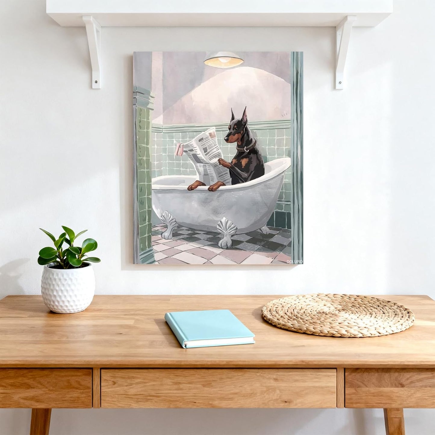 Bathroom Wall Print Great Dane Oil Painting Retro Pastel Bathroom Decor Minimalist Funny Artwork Art Print Aesthetic Poster for Office Bedroom Living Room Wall Decor Black Framed 8x10inch