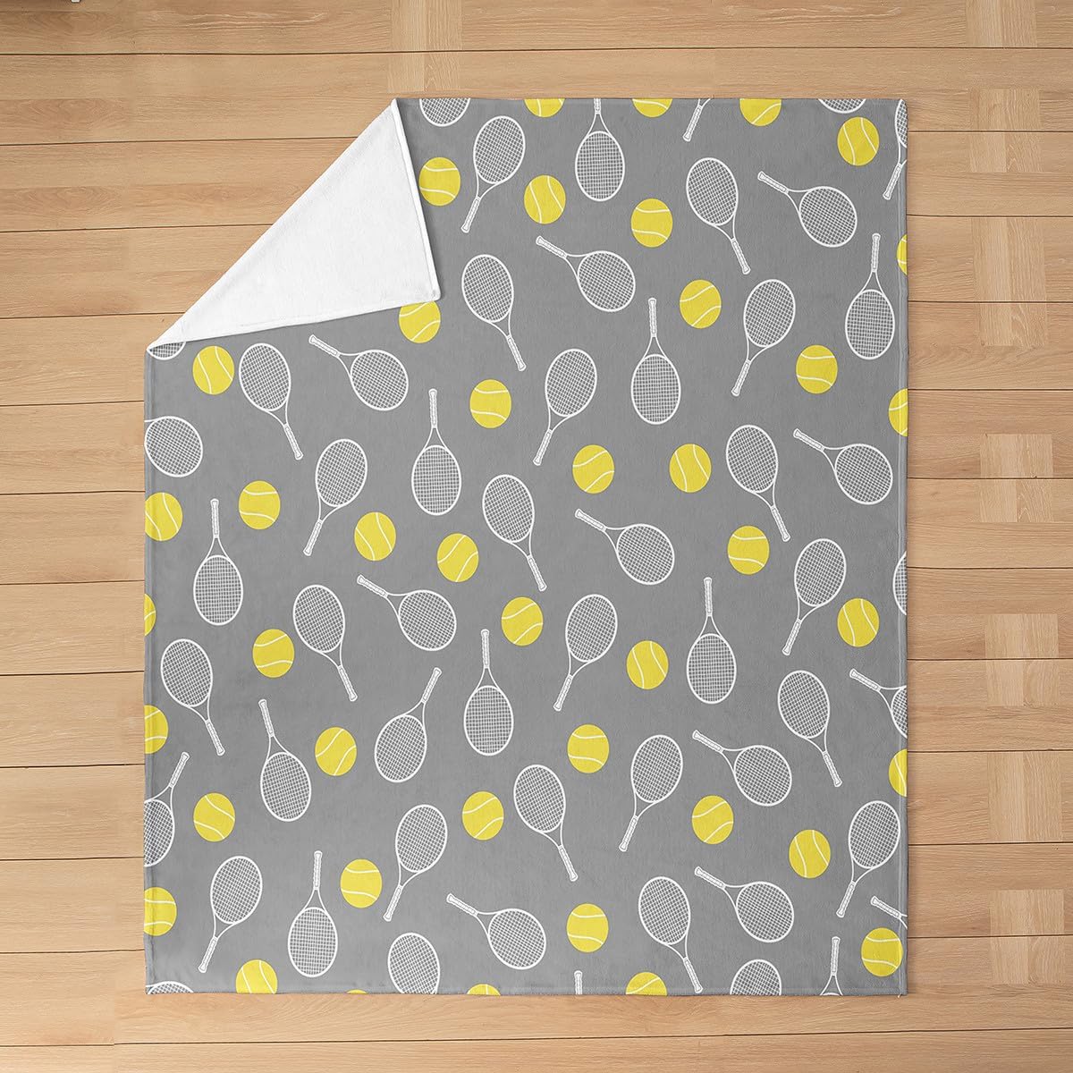 Erosebridal Tennis Sports Gray Ball Games Soft Fleece Throw Blanket 40x50 for Boys Girls Tennis Lover, Kids Racket Flannel Blanket for Sofa Bed Chairs, Cartoon Activity All Seasons Room Decor