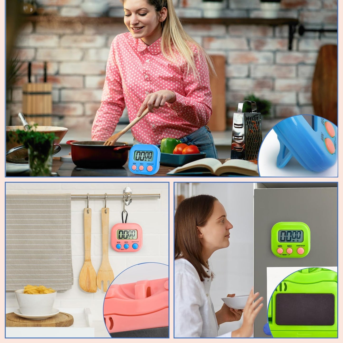 6 Pcs Multi-Function Electronic Timer, Small Timers for Classroom Digital Kitchen Timer Magnetic Digital Timer Countdown Time for Cooking Game Gym Break Time Classroom (Pink,Blue,Green, 3)