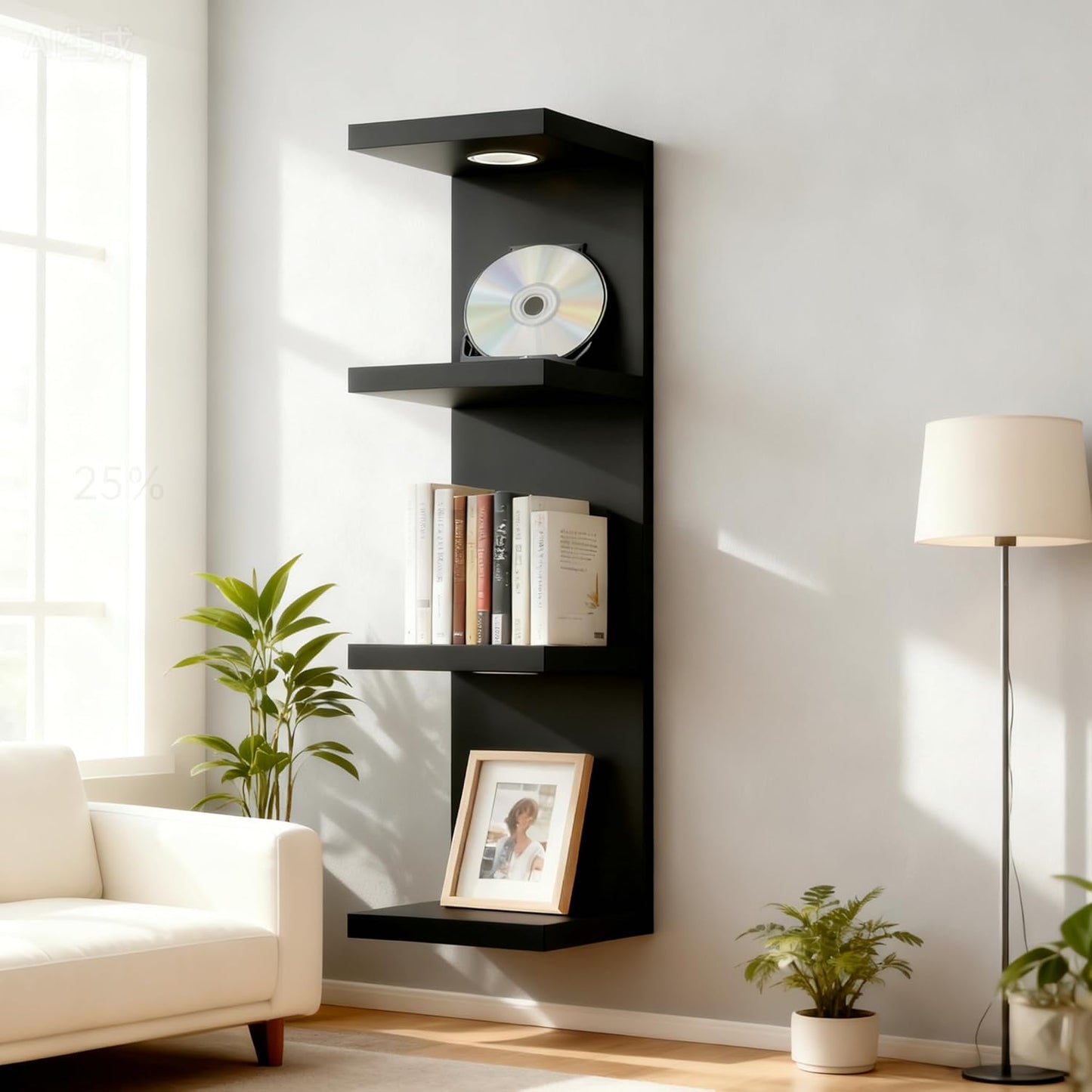 4 Tier Wall Shelf Unit Black Floating Shelves with LED Lights,Lack Wall Shelf,Versatile Floating Shelves for Home Decor Organizer Books Decor