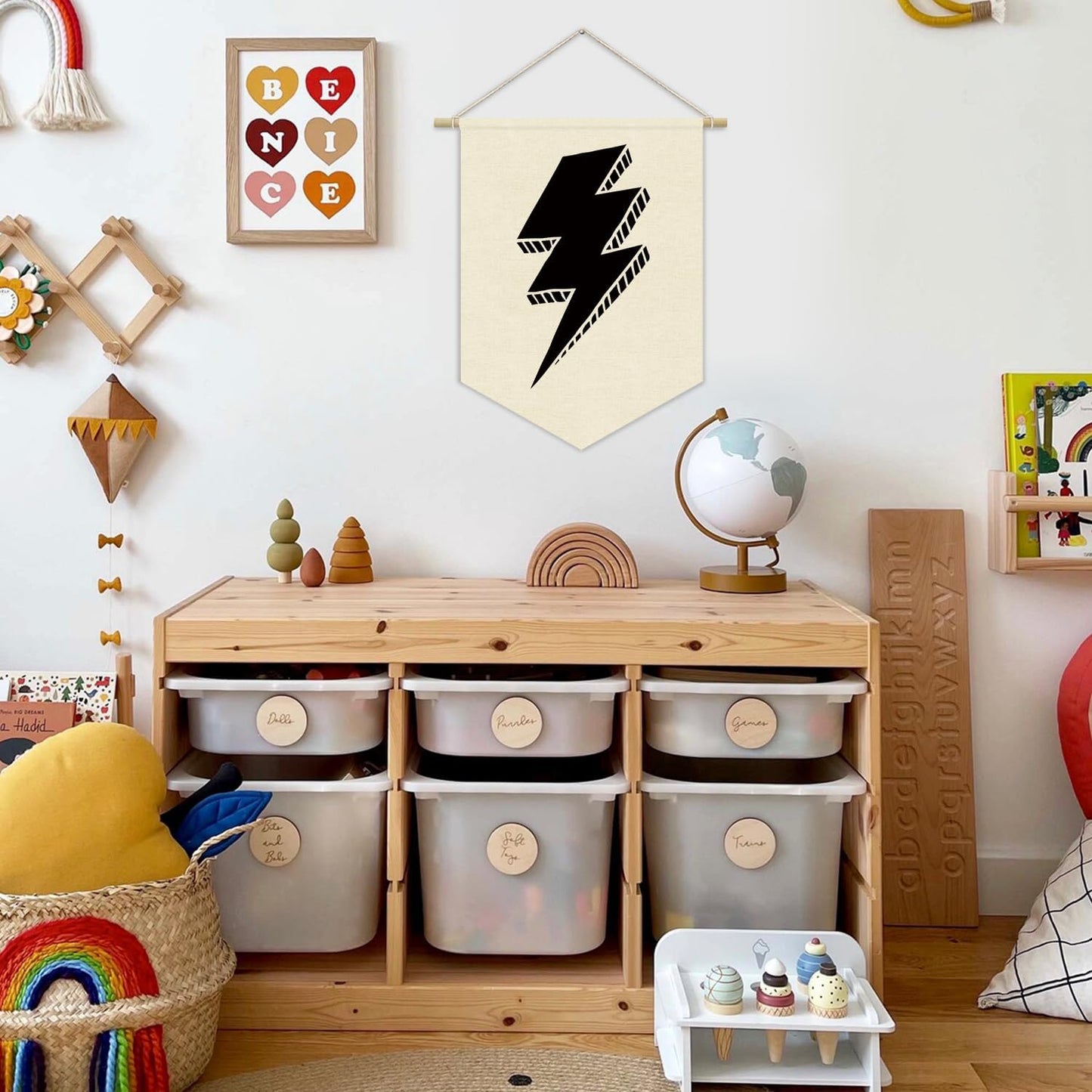 Playroom Canvas Banner, Lightning Sign Boy Nursery, Kids Room Decor, Toddler & Boy Room - Wall Art 15x11in