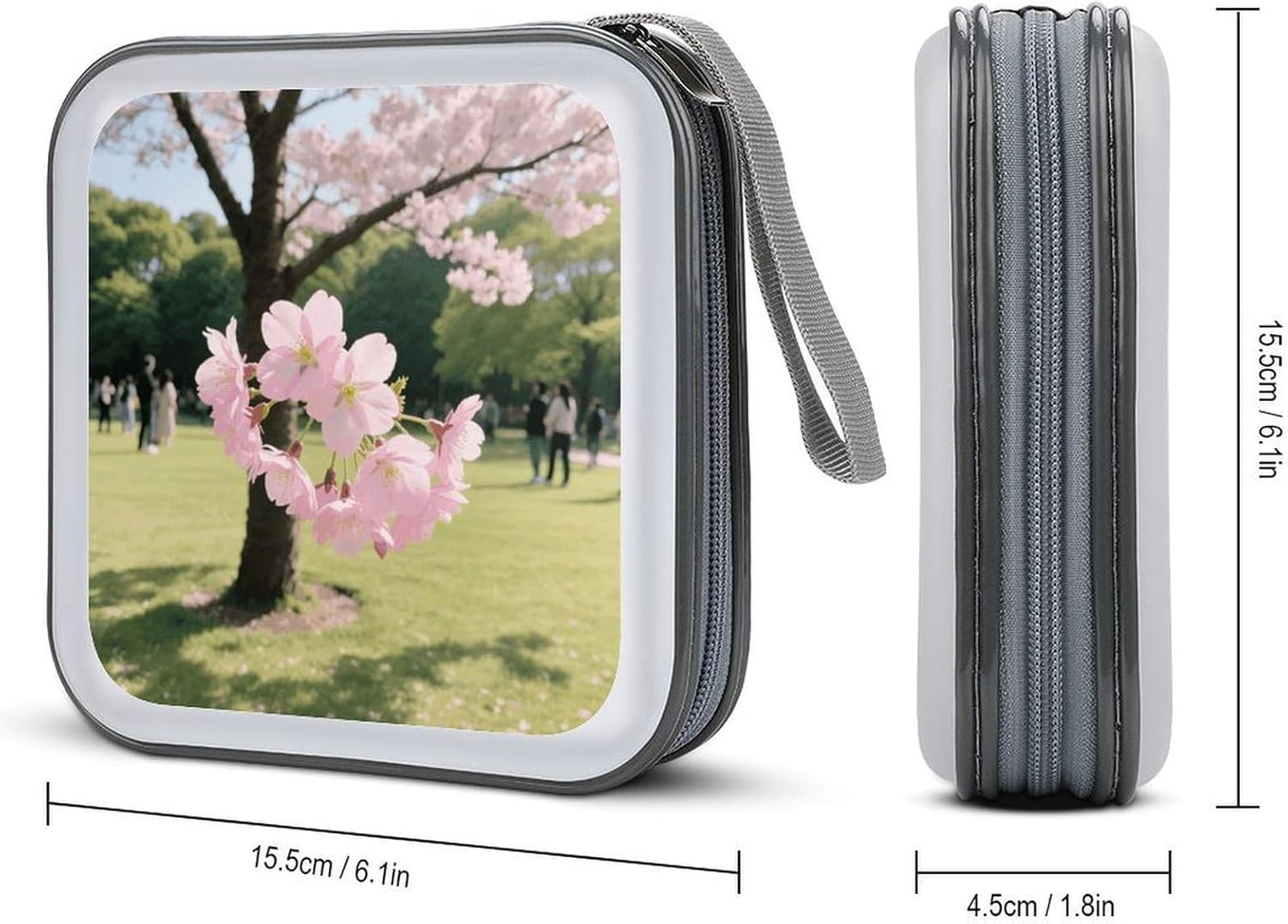 Cherry Blossom CD Case Portable Zipper CD Case 40 Capacity Hard Plastic DVD Cases Holder Large Storage Disc Wallet Bag for Car Home Travel DVD Collection Bag
