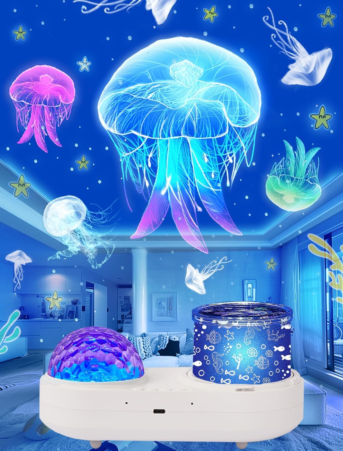 Ocean Wave Projector Night Light for Kids Bedroom - 10 Color Ocean Waves + 6 Films, 360 Rotation Timer for Kids, Baby Girls, Birthday, Christmas, Gifts, Ceiling, Room Decor