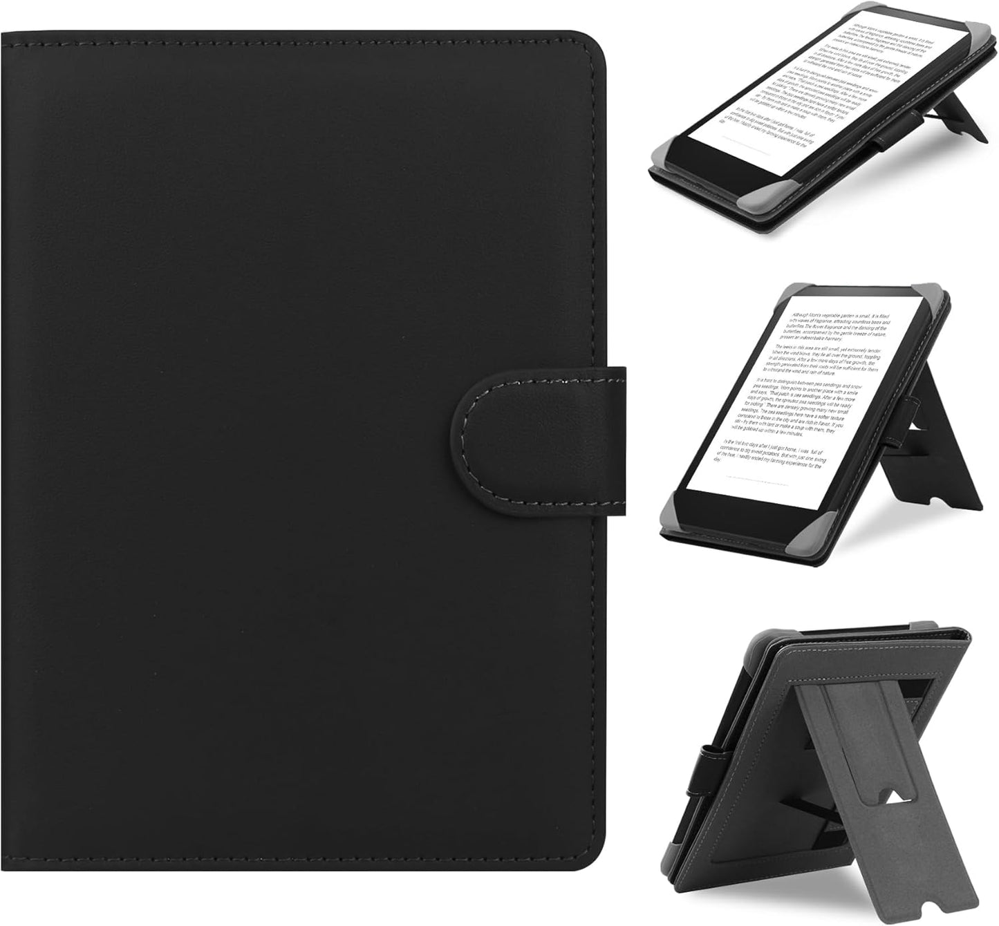 Universal Case Compatible with 6.8"-7" Kobo/Pocketbook/TolinoKindle Paperwhite/Kobo Clara HD/Kobo Clara 2E Leather Stand Cover for 6-6.8'' E-Book eReader,Black