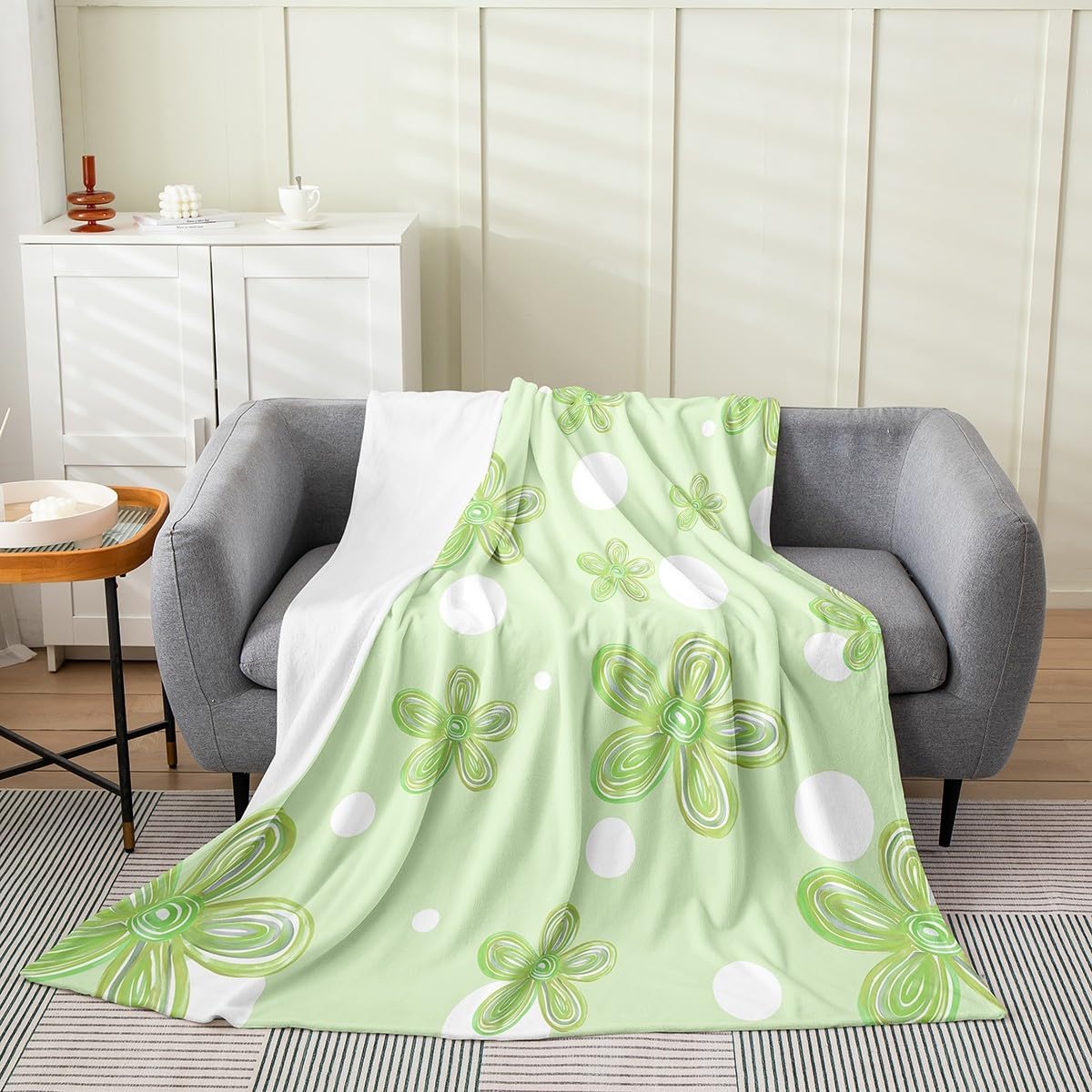 Erosebridal Groovy Floral Fleece Throw Blanket Queen 90"x90" - Ultra-Soft for Couch Sofa Bed,Kids Cartoon Daisy Flannel Blanket,Cottagecore Fuzzy Plush Throw,Polka Dots Flroal Room Decor