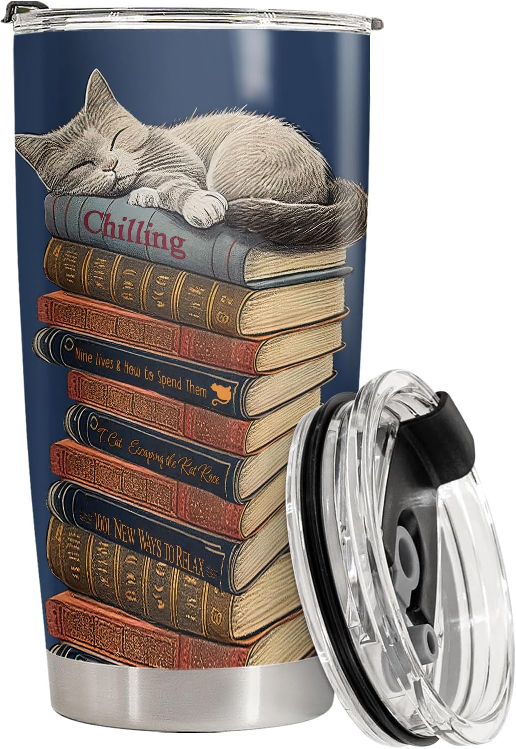 34HD Cat Bookish Tumbler 20oz Stainless Steel Insulated, Funny Just a Girl Who Loves Cats and Books Gift - Birthday Present for Pet Lovers, Librarian & Her