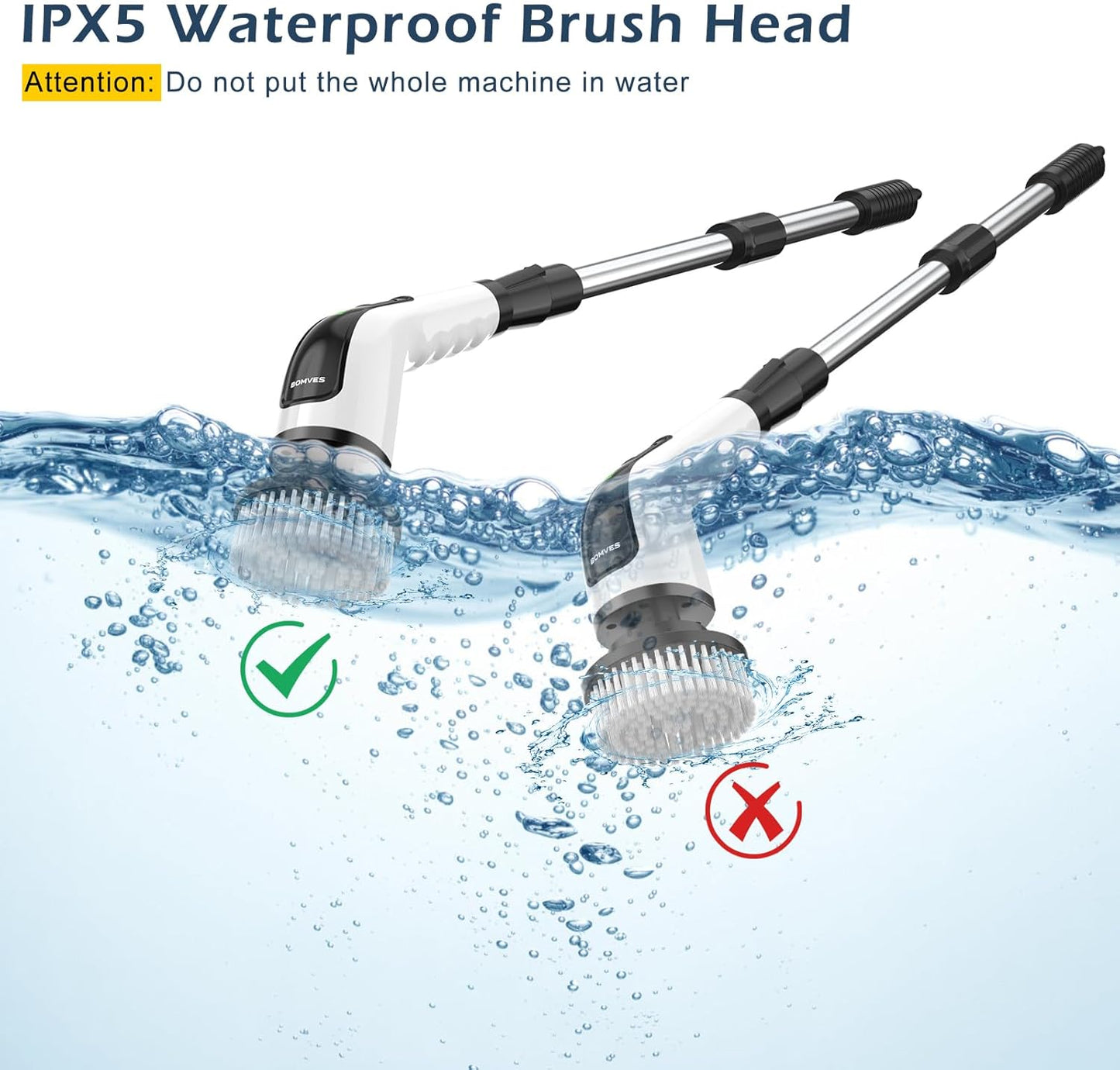 Electric Spin Scrubber, Cordless Cleaning Brush Scrubber for Home, 8 Replaceable Brush Heads-90Mins Work Time, 3 Adjustable Size, 2 Speeds for Bathroom Shower Bathtub Glass Car