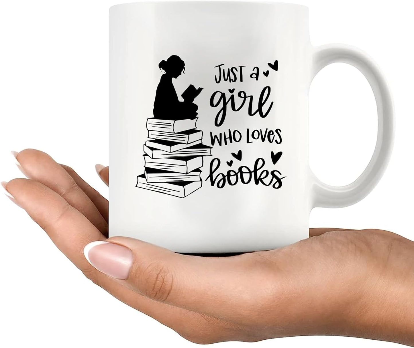 Panvola Just A Girl Who Loves Books Book Lover Gift For Woman Reader Librarian Mug Bookworm Bibliophile Novelty Drinkware Coffee Ceramic Cup 11 oz White (11 oz)
