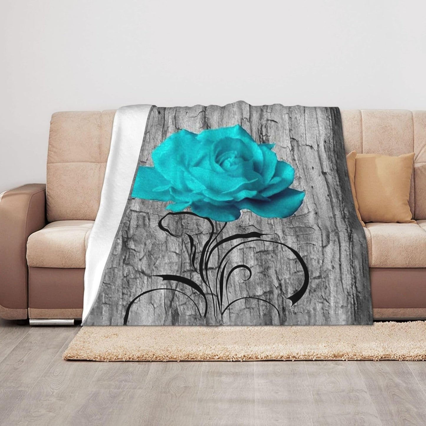 Teal Gray Rose Throw Blanket Cozy Warm Blankets Soft Flannel Blankets Gift Home Bedding Living Room Couch Sofa Bed for All Seasons Blanket 40x50inch
