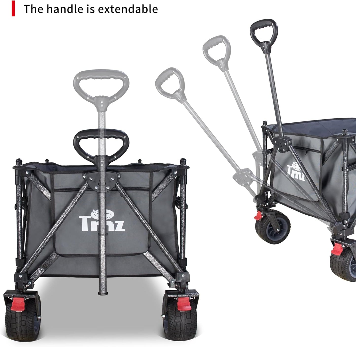 TMZ Collapsible Wagon 445L Extra Large Outdoor Utility Cart, Heavy Duty Carts Foldable with All-Terrain Big Wheels, Canopy and Brakes, Utility Beach Wagon for Outdoor Garden (Gray)