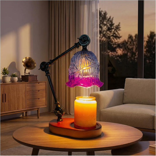Candle Warmer Lamp, Dimmable Wax Melting Warmer with Adjustable Height, Bedroom Living Room Home Decor, Birthday Relaxation Gifts for Women (Purple1, Flower)