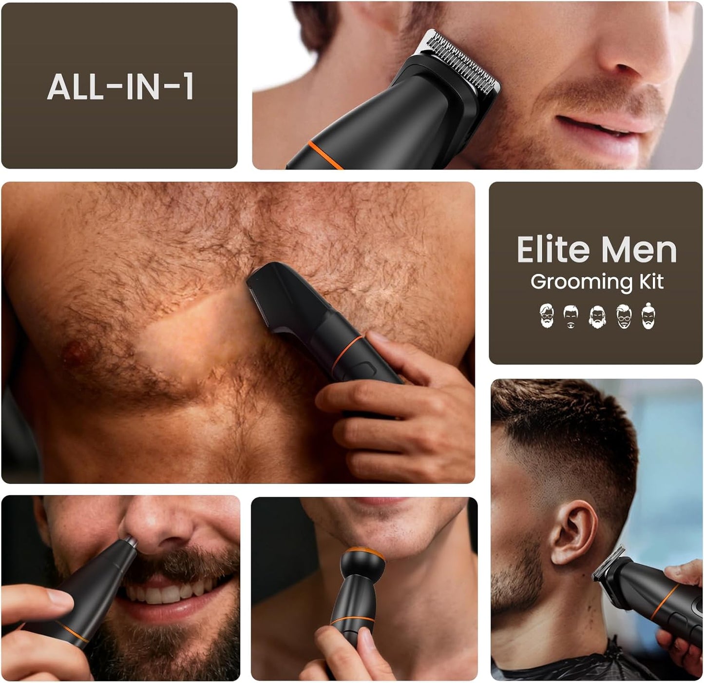 Manscape All-in-One Body & Pubic Hair Trimmer for Men, No-Nick Groin & Ball Shaver, Waterproof Mens Electric Grooming Kit with LED Display, USB Rechargeable (Black)
