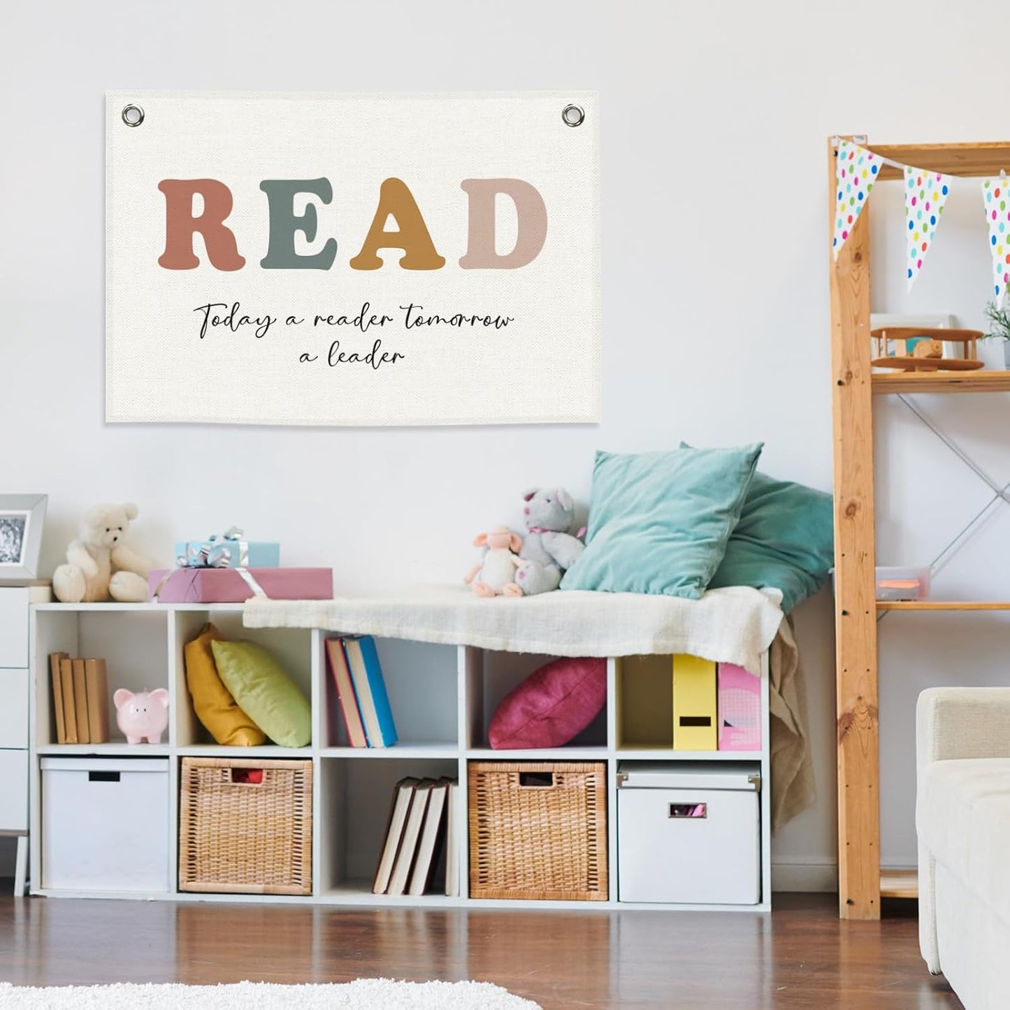 Read Banner, Boho Reading Kids Room Decor for Book Lovers Library, Nursery Today A Reader Tomorrow A Leader Canvas Flag Wall Hanging Decor Art for Playroom Toddler Room Reading Nook 20x30in