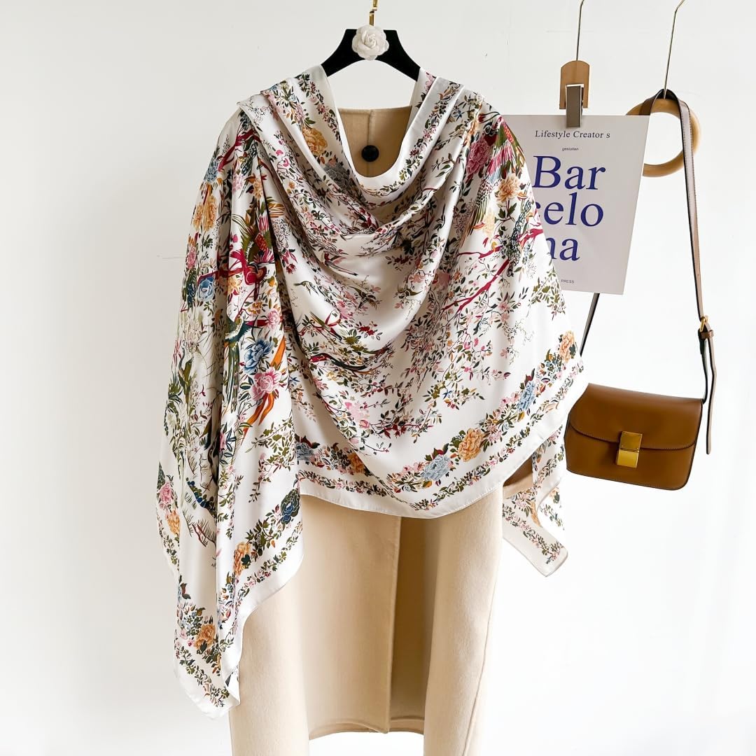 Elegant Silk Scarf Shawl for Women Lightweight Floral Satin Scarf Trendy Silky Scarves Headscarf Neck Shawls Wraps