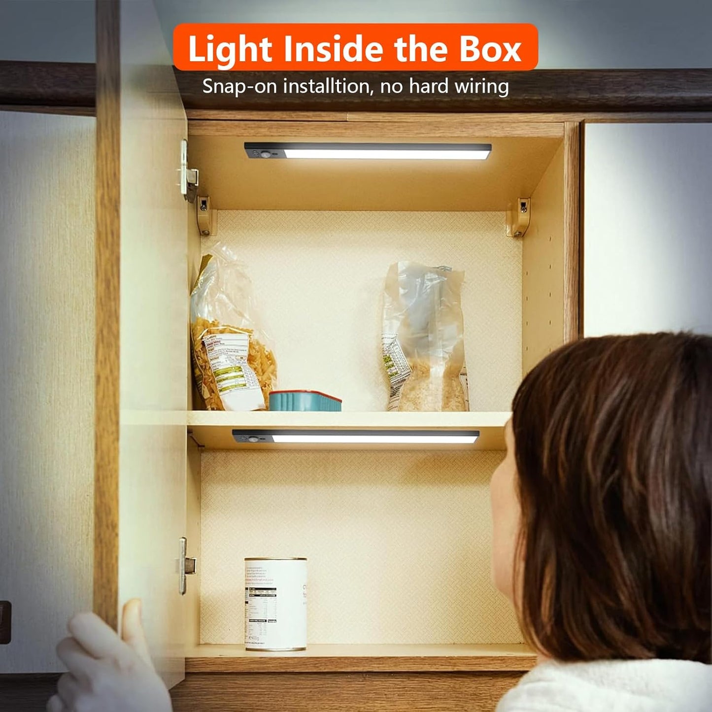 Under Cabinet Lights, Motion Sensor Lights Indoor, Rechargeable Under Counter Lighting, Wireless Magnetic Closet Lights, 3 Color Temperatures, for Kitchen, Wardrobe, Closets, Cupboard(Black)