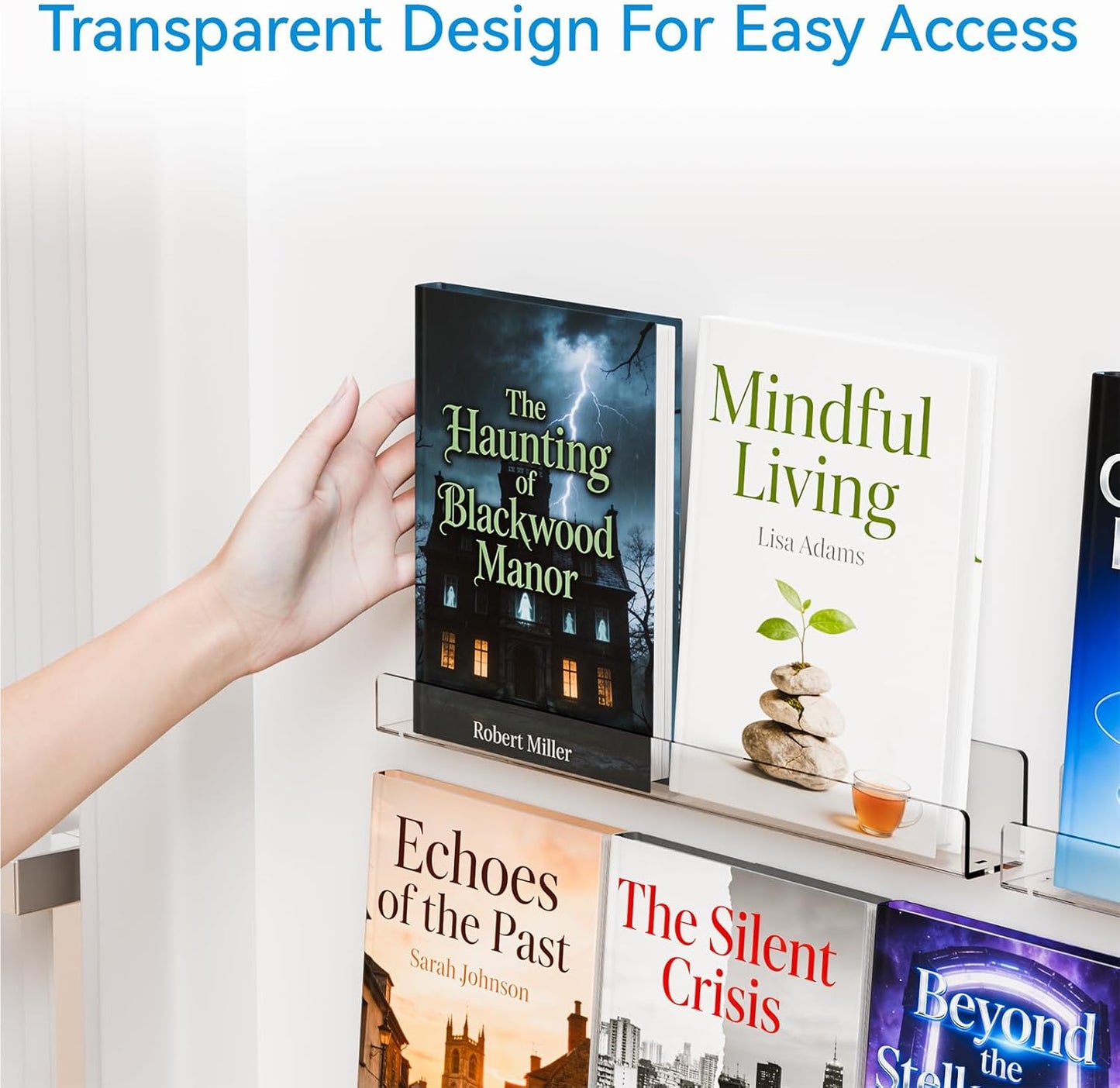 Cq acrylic Invisible Clear Floating Bookshelf - 15" Hanging Wall Mounted Display Shelf for Kids Room, Modern U Shaped Ledge for Books,Picture,Toys, Vinyl Records Wall Display Shelf,Pack of 6